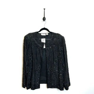 NWT Vintage Laurence Kazar 3X Black Beaded Silk Womens Evening Blazer Jacket - Image 1 of 4