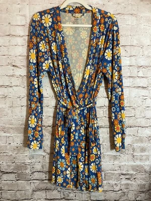 Bata modal MeUndies pequeña colorida retro floral jersey elástico bolsillos con cinturón Foto 1 de 4