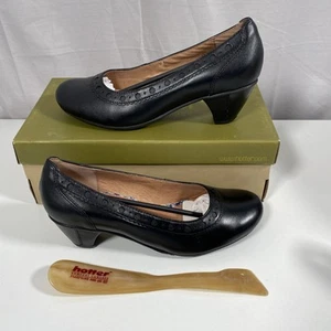 Hotter Opal Black Leather Shoes Court Heel Work Office Size 6.5 New - Picture 1 of 7