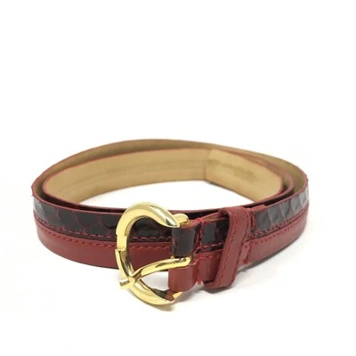 Cinto social London Fog skinny feminino tamanho M vermelho médio pele de cobra genuína bronze - Imagem 1 de 4