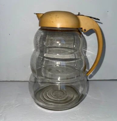 Jarra de jarabe de vidrio MCM vintage DRIPCUT colmena bronceada tapa 6,75" Foto 1 de 4