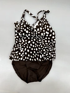 New Jantzen Size 14 Brown White Dotted Two Piece Swim Bathing Suit - Picture 1 of 2