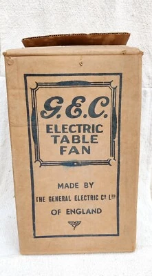 1920s Vintage Antiguo Gec Eléctrico de Mesa Fan Cartón Caja Publicidad Raro - Imagen 1 de 4
