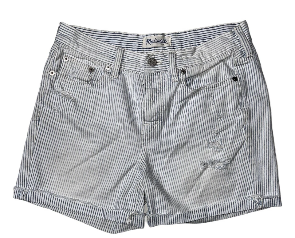 二手 - Madewell 纽扣门襟条纹仿旧剪裁短裤女式(25 码) — 第 1/4 张图片
