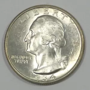 Bonito cuarto Washington 1934-D plata brillante sin circular 25c - Imagen 1 de 4