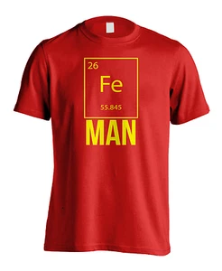Men's Funny Iron Man T-Shirt Science Periodic Table Graphic Super Hero Tee Shirt - Picture 1 of 1