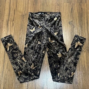 Black Milk Leggings Womens XS Velvet Butterfly Velour Black Gold Soft High Rise - Picture 1 of 7
