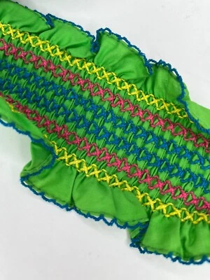 Vintage Sewing Trim Embellishment Smocked Ruffle Bright Green 3.5" Wide BTY - Image 1 of 3