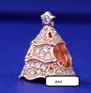 CZ Christmas Tree w Star, ROSE GOLD Color, European Charm Bead, with Gift box - Picture 1 of 3