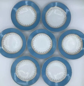 7 VTG Dessert Bowls Bruder Schwalb Bros Carlsbad Dinner Dishes 5” Porcelain Blue - Picture 1 of 24
