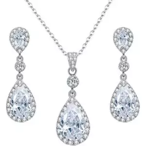 Conjunto de Collares y Pendientes de Diamantes Creados con Gota de Lágrima Transparente con ACABADO EN ORO BLANCO - Imagen 1 de 3
