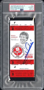 Rare 1986 MARIO ANDRETTI Signed PORTLAND 200 PROOF TICKET RED - PSA 10 AUTOGRAPH - Picture 1 of 2