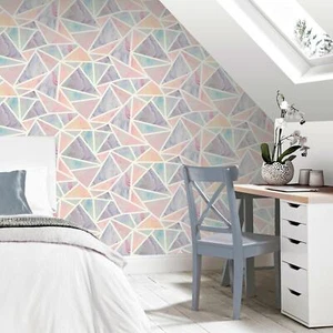 Triangoli Glitter Geometrici Pastello - Rosa/Lilla 296002 - ?Arthouse Wallpape - Foto 1 di 4
