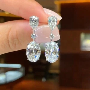 Drop Dangle Stud Earrings Clear Cubic Zirconia Prom Pageant Wedding Party - Picture 1 of 6