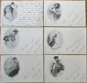 Months of the Year 1902 Complete Set Twelve French Postcards, Royer, Nancy Pub. - Picture 1 of 2