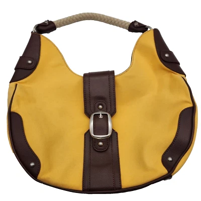 Bolsa tote Coldwater Creek corda marrom favo de mel lona amarela - Imagem 1 de 4