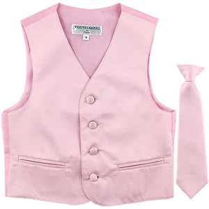 New Boy's Kid's formal Tuxedo Vest Waistcoat & Necktie Pink US size 2-14 wedding - Picture 1 of 4