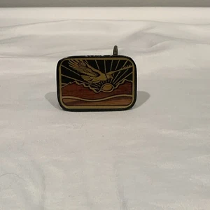 Harmony Metals Belt Buckle Colorado USA Brass  Wood Inlay Eagle Sunrise Mountain - Picture 1 of 7