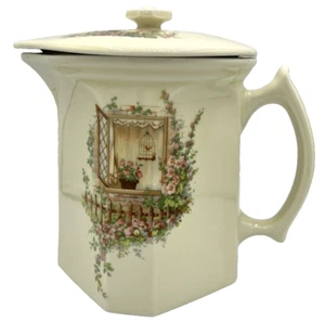 Vintage COORS Thermo Porzellan Krug mit Deckel offenes Fenster Garten Muster 8" hoch - Bild 1 von 12