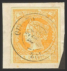 Aragón. Philatélie. FRAGMENT 52. 1860. 4 Quarts Jaune, Sur Fragment. - Bild 1 von 1