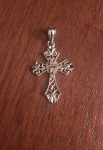 14K WHITE GOLD DIAMOND CUT FILIGREE CROSS CHARM PENDANT - 1.14" INCH LENGTH - Picture 1 of 6
