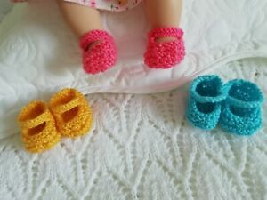 Muñecas Azul Profundo mano Crochet de punto zapatos caben bebé nacido Annabell Reborn 15-19/"