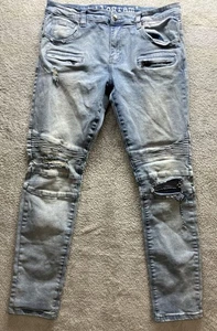 Jeans denim uomo chilogrammo blu moto biker distrutto invecchiato grunge tg 36x31 - Foto 1 di 12