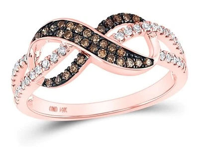 14K Rose Gold Infinity Ring with Chocolate Brown and White Diamonds - Image 1 of 4