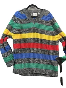 Vintage 80's Venezia Bold Primary Sweater XL Size 48 Preppy Striped Tunic Top - Picture 1 of 5