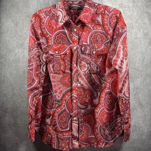 Lauren Ralph Lauren Damen Large Rot Paisley Western Langarm Seidenmischung Top - Bild 1 von 9