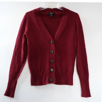 J CREW 100% 羊绒经典开衫毛衣 XS V 领勃艮第 K3746 — 第 1/4 张图片