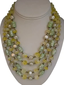 Vintage Well Made 4 Strands Glass Necklace With Fancy Clasp Signed Gm (A7892) - Picture 1 of 7
