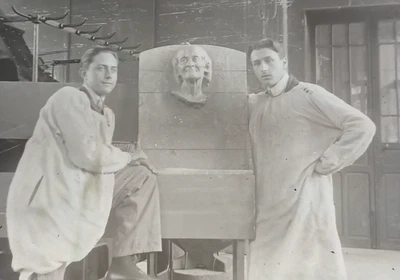 Antique Glass Negative Photograph Art Sculpture Making Head Bust - Image 1 of 2