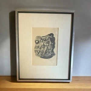 Vintage Holz gerahmt Leinen matt Kunst OCEAN LOVE 1945 signiert - Bild 1 von 4