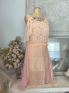 Antique 1920's Silk Lace Flapper Dress Lavender Peach - Picture 1 of 17