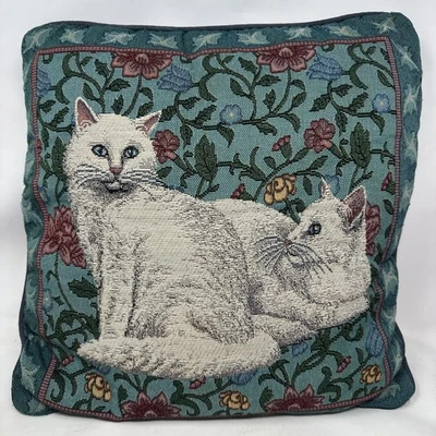 "Tapiz vintage blanco gato almohada tiro 15x15"" floral" Foto 1 de 4