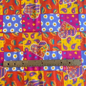 1 YD Colorful Paisley Floral Heart Block Fabric Cotton Print - Picture 1 of 6
