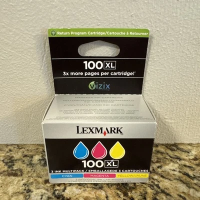 Lexmark 100XL High-Yield Ink Cartridge 3-Pack Cyan Magenta Yellow 14N0684 Sealed - Image 1 of 4