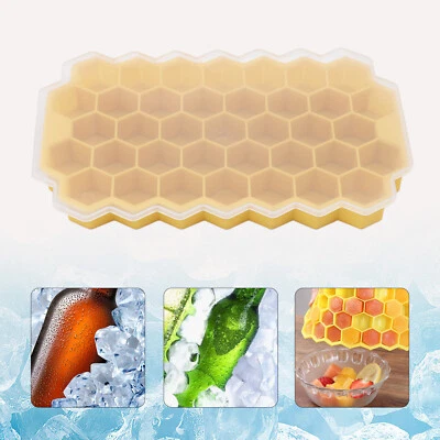 Bandeja de cubitos de hielo de silicona bandeja de cubitos de hielo tapa apilable moldes de cubitos de hielo para bar en casa Foto 1 de 4