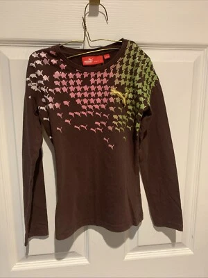 Puma Girls Long Sleeve Brown  w Glitter Cougars Design Shirt  (S) EUC - Image 1 of 4