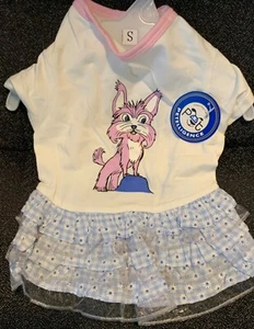 NWT PETELLIGENCE DOGGIE PINK DOG BLUE & WHITE T-SHIRT / DRESS EXTRA SMALL - Picture 1 of 1
