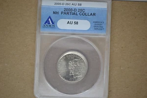 2000-D New Hampshire Quarter- Partial Collar Error- ANACS AU-58. - Picture 1 of 5