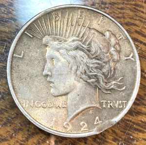 1924 Peace Dollar Nice Original Gold-Toned Unc. w/Rim Clip Error CHRC - Picture 1 of 3