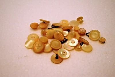 Antique Tiny Carved Mother Of Pearl Buttons Set Of 33 Pc Lot Perfect For Dolls - Image 1 of 4