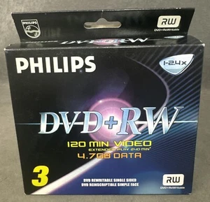 Philips DVD + RW 3 Pack, 4.7GB Data Sealed 3 Total Open Box - Picture 1 of 6