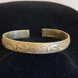 Brazalete Brazalete Brazalete Plata Esterlina Placa Oro Firmado Chino Antiq 41.9g - Imagen 1 de 8