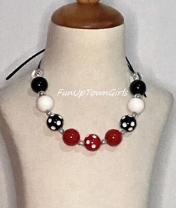 GIRLS DISNEY MINNIE MOUSE LARGE  ACRYLIC POLKA  DOT NECKLACE ADJUSTABLE - Picture 1 of 4