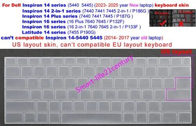 Keyboard Skin For Dell Inspiron 5445 7440 7441 7445 7640 7645 Latitude7455 P190G - Image 1 of 4