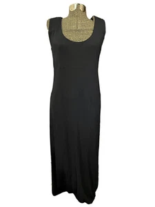 DKNY Vintage 90s Black Maxi Tank Dress Bias Cut Stretch Size L EUC - Picture 1 of 6