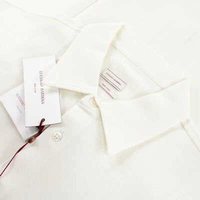 Luciano Barbera NWT Button Up Sport Shirt Size M In Solid Ivory Knit Cotton - Image 1 of 4